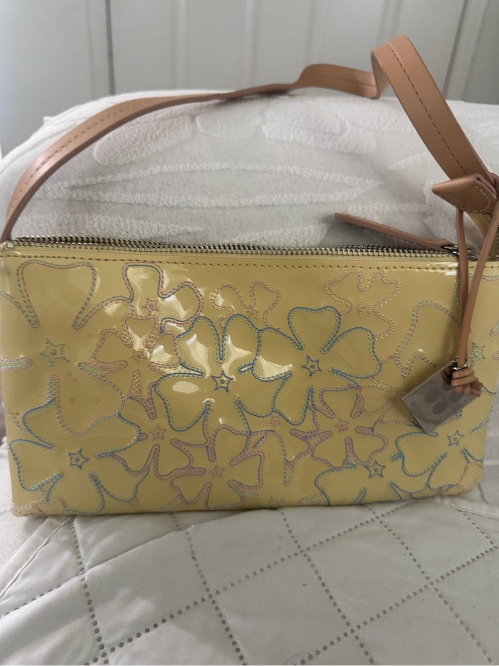 Yellow Floral Patent Shoulder Bag by